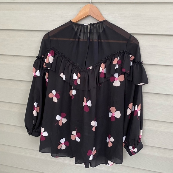 KATE SPADE Black Floral ruffle blouse NWOT preppy cute chic spring chiffon sz S - Picture 8 of 14
